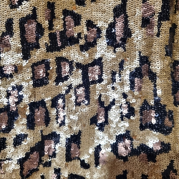 Harry Who Size 12 Black Satin Gold Sequin Animal Print blouse - Picture 3 of 6